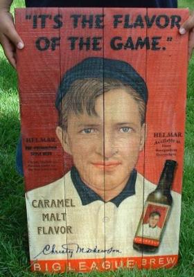 Picture, Helmar Brewing, Famous Athletes Card # 282, Christy MATHEWSON (HOF), Portrait, red backgroud, New York Giants